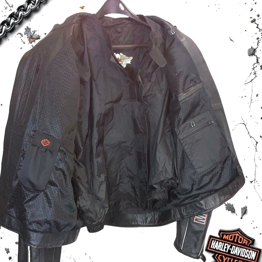 Harley Davidson Biker Leather Jacket w Zip Out Liner/Windbreaker Men 2XL - Picture 4 of 13